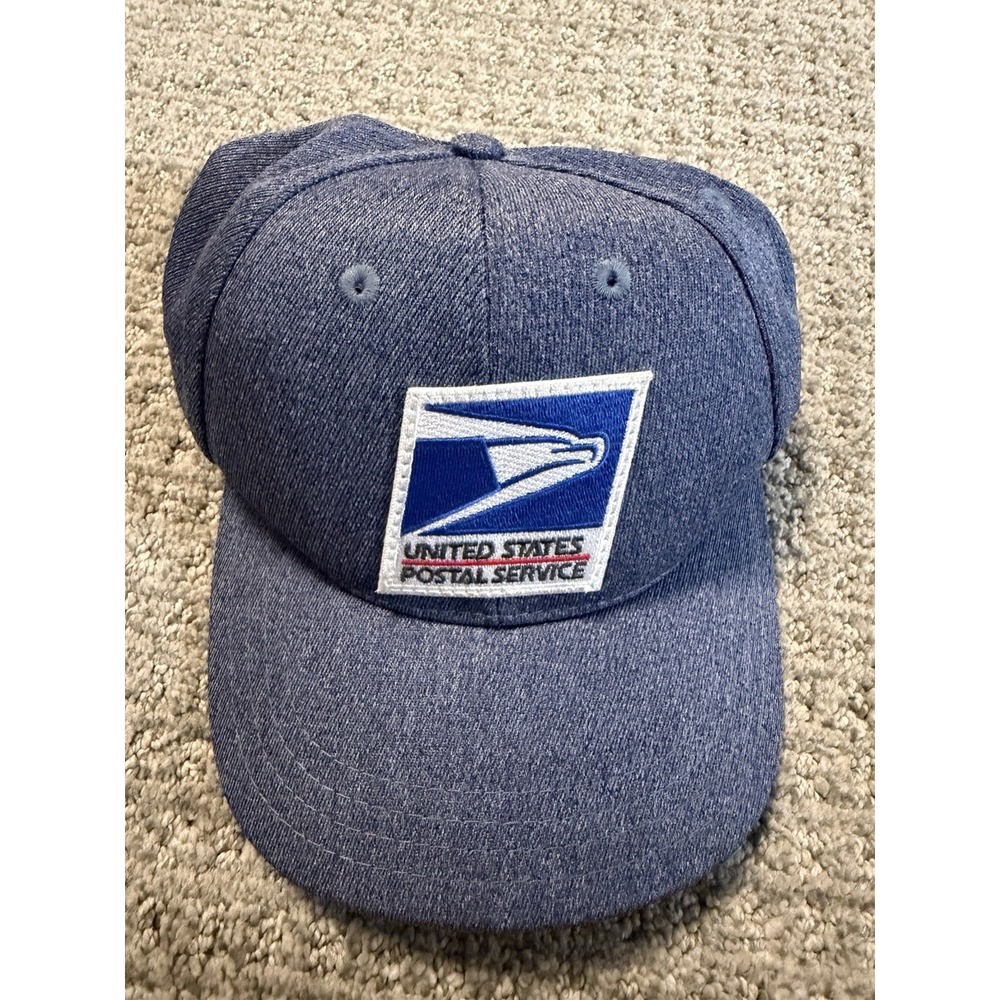 Vintage 80s USPS Snapback Hat Blue Heathered Logo Patch Union Made in USA Cap